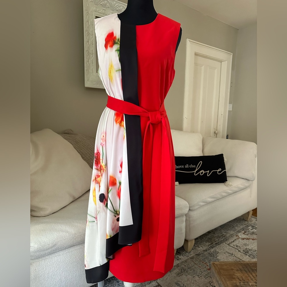 HALSTON ELISSA DRESS IN CREPE & TWILL NWT Floral Colorblock Formal Dress Size 6